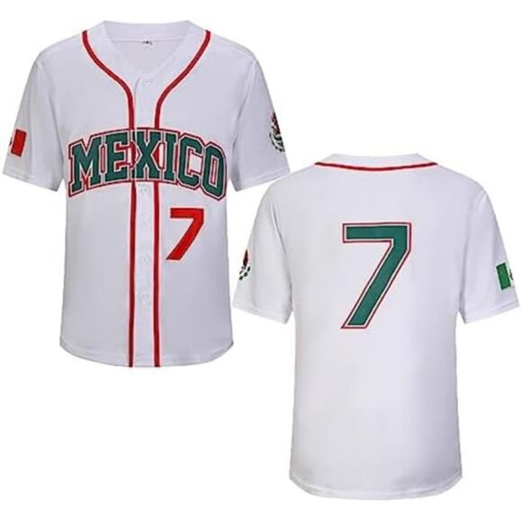 NEW Men's Mexico Jersey #34#7 Stitched Baseball Uniform with Mexican Flag Jersey - Picture 1 of 8